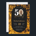Invitation Black Gold Bokeh Photo 50th Birthday<br><div class="desc">Black Gold Bokeh Photo 50th Birthday Invitation. Entrez dans un monde d'élégance intemporelle avec notre design d'invitation d'anniversaire jalon, une fusion parfaite de sophistication et de personnalisation. La combinaison classique d'or et de noir donne un ton raffiné, créant une atmosphère de luxe sobre. L'amélioration de l'ambiance festive est la photo...</div>