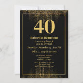 Invitation Black Gold Border Glitter Modern 40th Birthday (Devant)