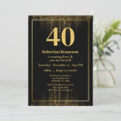 Invitation Black Gold Border Glitter Modern 40th Birthday (Debout devant)