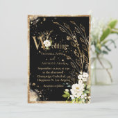 Invitation Black Gold Botanical Floral Rustic Mariage (Debout devant)