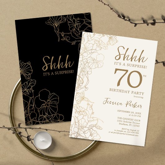 Invitation Black Gold Botanical Surprise 70e anniversaire