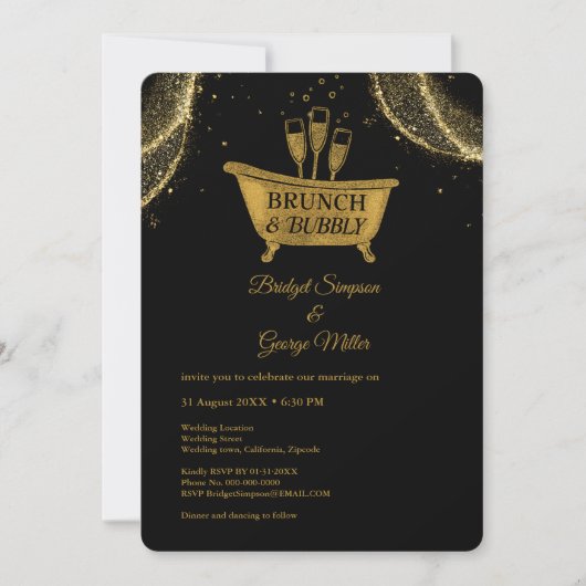Invitation Black Gold Brunch & Bubbly Mariage (Devant)