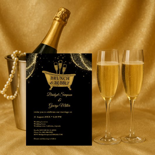 Invitation Black Gold Brunch & Bubbly Mariage