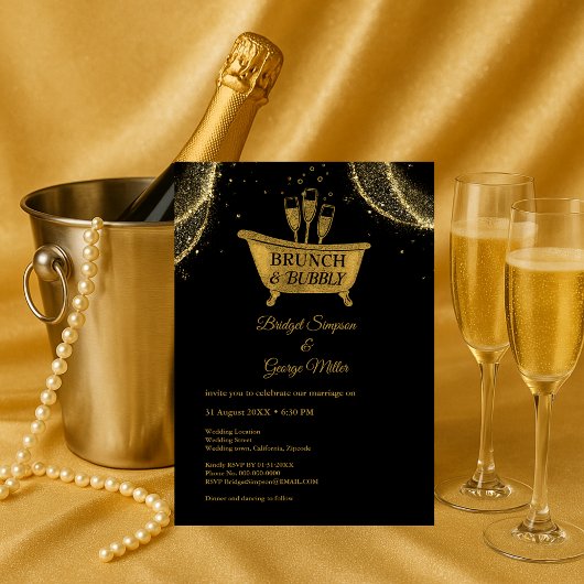 Invitation Black Gold Brunch & Bubbly Mariage