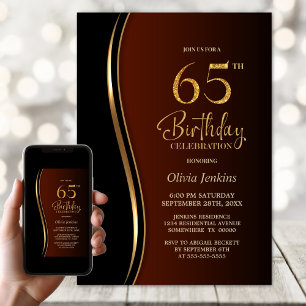 Invitation Black Gold Burnt Orange 65e fête d'anniversaire