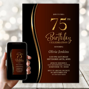 Invitation Black Gold Burnt Orange 75e anniversaire