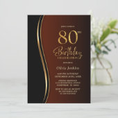 Invitation Black Gold Burnt Orange 80e fête d'anniversaire (Debout devant)