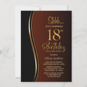Invitation Black Gold Burnt Orange Surprise 18e anniversaire (Devant)