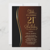 Invitation Black Gold Burnt Orange Surprise 21e anniversaire (Devant)