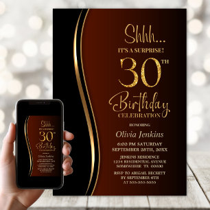Invitation Black Gold Burnt Orange Surprise 30e anniversaire