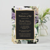 Invitation Black Gold Calla Lilies Photo Célébration de la vi (Debout devant)