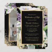 Invitation Black Gold Calla Lilies Photo Célébration de la vi (Devant / Derrière)