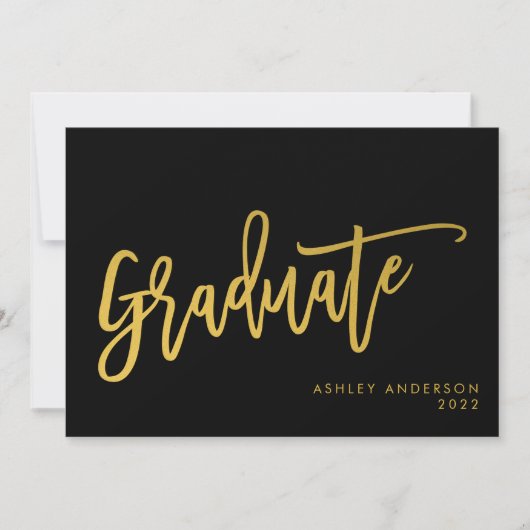 Invitation Black Gold Calligraphy Script Graduate Photo Party (Devant)