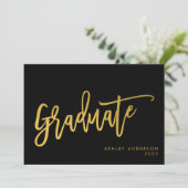 Invitation Black Gold Calligraphy Script Graduate Photo Party (Debout devant)