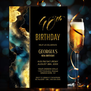 Invitation Black Gold Celestial 40e fête d'anniversaire