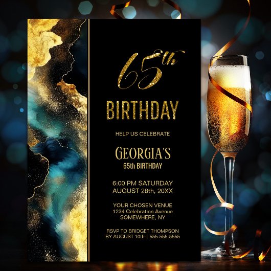 Invitation Black Gold Celestial 65e anniversaire