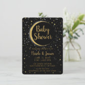 Invitation Black Gold Celestial Lune Magic Stars Baby shower (Debout devant)