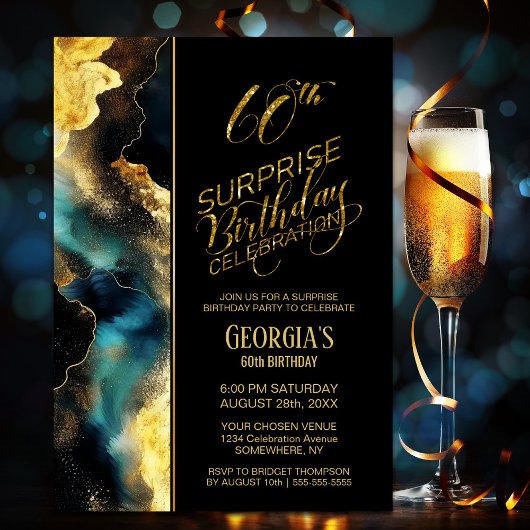 Invitation Black Gold Celestial Surprise 60e fête d'anniversa