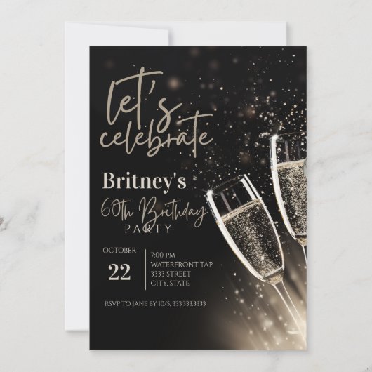 Invitation Black Gold Champagne 60e fête d'anniversaire (Devant)