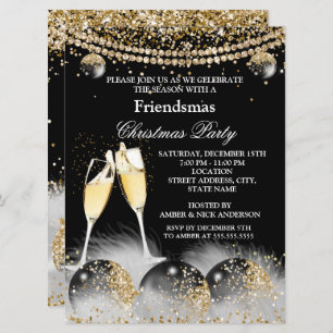 Invitation Black Gold Champagne Friendsmsmans Noël