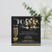 Invitation Black Gold Champagne Nouvel An Réveillon Invitatio (Debout devant)