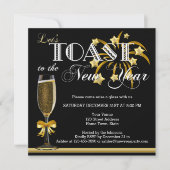 Invitation Black Gold Champagne Nouvel An Réveillon Invitatio (Devant)