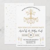 Invitation Black & Gold, Champagne, Soirée du Nouvel An (Devant / Derrière)
