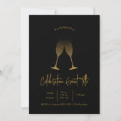 Invitation Black & Gold Champagne Theme Party  (Devant)