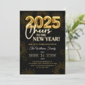 Invitation Black Gold Champagne Trinque au Nouvel An (Debout devant)