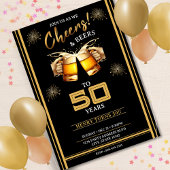 Invitation Black & Gold Cheers & Beers 50 ans 50e anniversair