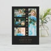 Invitation Black Gold Chic 4 Multi-Photos Funny Script Invita (Debout devant)