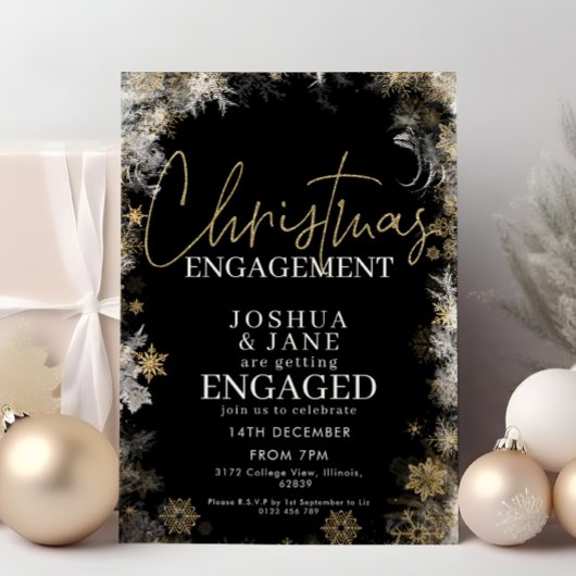 Invitation Black & Gold Christmas Engagement Party