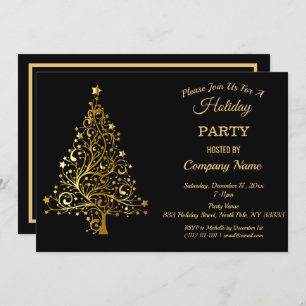 Invitation Black Gold Christmas Tree