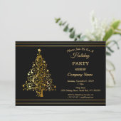 Invitation Black Gold Christmas Tree Corporate Holiday Party  (Debout devant)