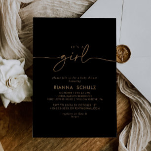 Invitation Black Gold Classic C'est un Baby shower de fille