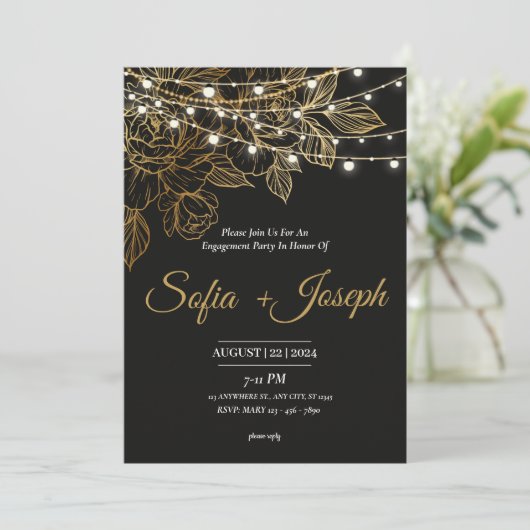 Invitation Black Gold Classy blanc moderne élégant (Debout devant)