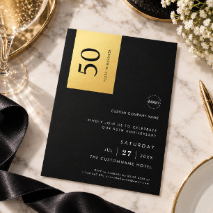 Invitation Black Gold Color Block Business Anniversaire Party