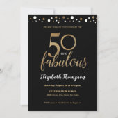 Invitation Black Gold Confetti 50 et fabuleux anniversaire ph (Devant)
