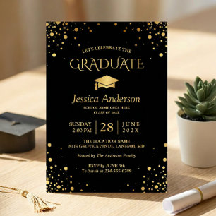 Invitation Black Gold Confetti Dots Graduate Graduate Party