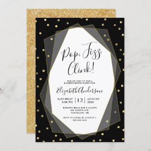 Invitation Black Gold Confetti Geometric Bachelorts