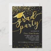 Invitation Black Gold Confetti Graduation Party (Devant)