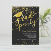 Invitation Black Gold Confetti Graduation Party (Debout devant)