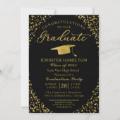 Invitation Black Gold Confetti Graduation Party (Devant)