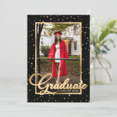 Invitation Black Gold Confetti Photo Graduation Party (Debout devant)