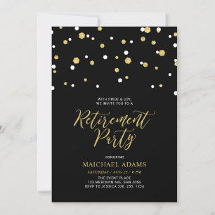 Invitation Black & Gold   Confettis Hexagonaux Fête de Retrai
