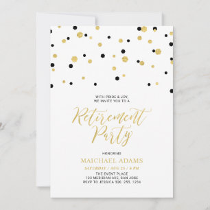 Invitation Black & Gold   Confettis Hexagonaux Fête de Retrai