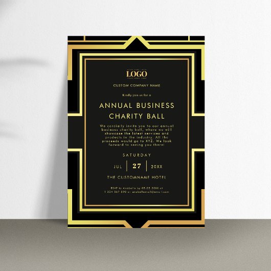 Invitation Black & Gold Custom Logo Business Company Event
