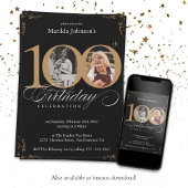 Invitation Black Gold Custom Photo 100th Birthday Party