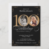 Invitation Black Gold Custom Photo 100th Birthday Party (Devant)