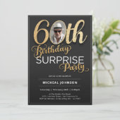 Invitation Black Gold Custom Photo Surprise 60e anniversaire (Debout devant)